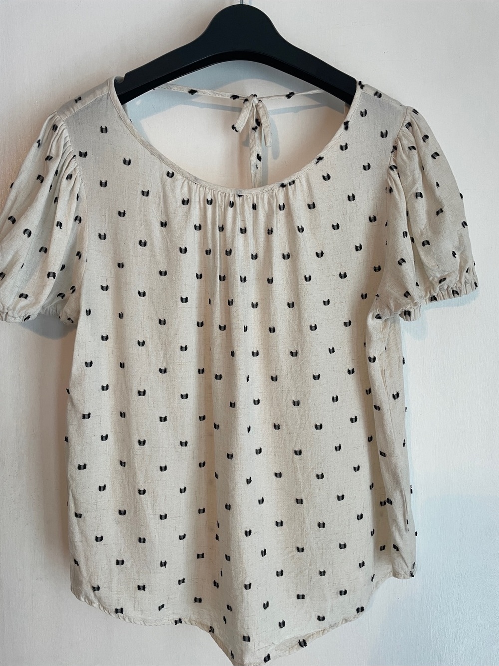 Falls Creek Cream Swiss Dot Short Puff-Sleeve Blouse